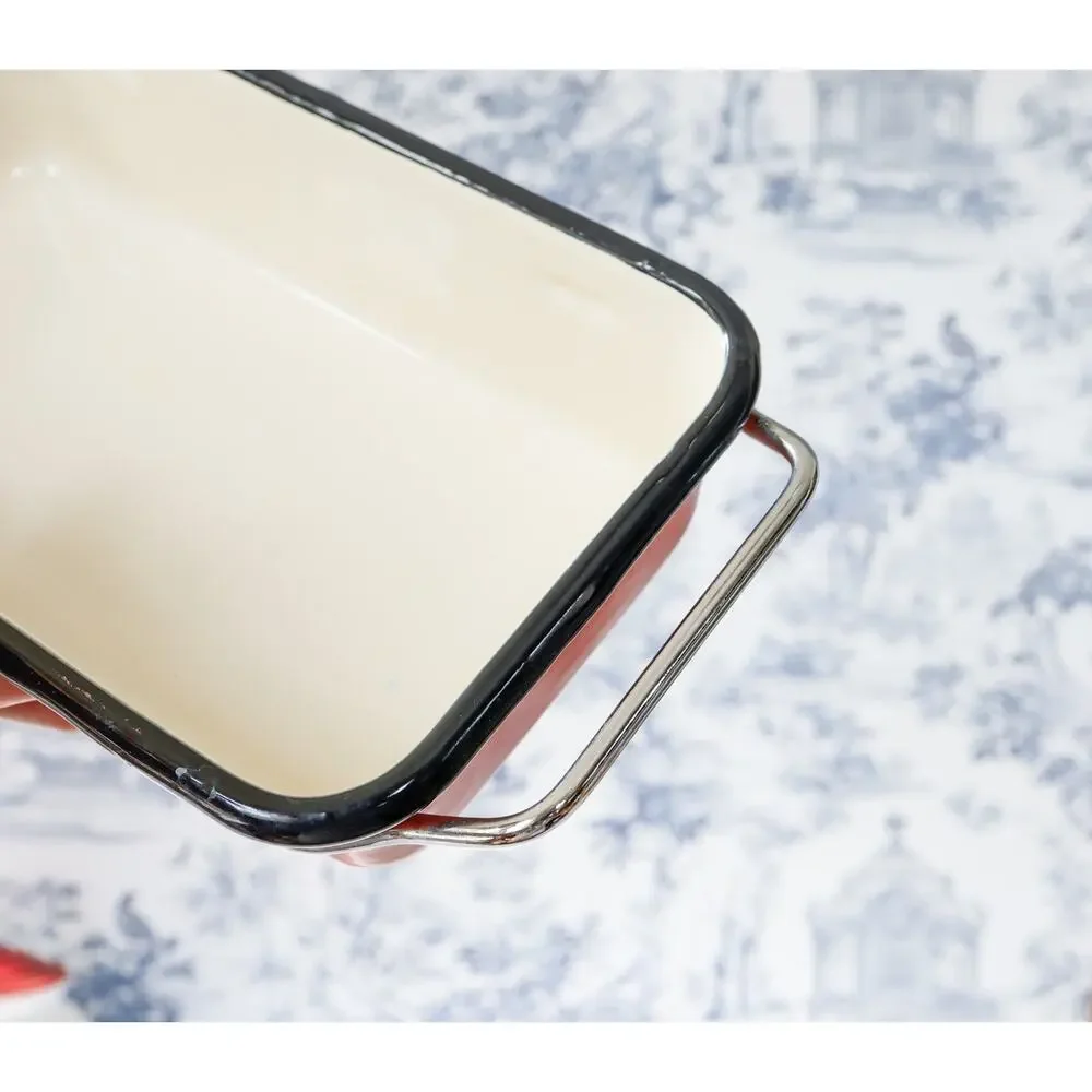 VTG National Silver Co Bakers Ware Enamel Pan Casserole MCM Retro Cottage Farm